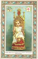 1934 Puer Jesus Qui Adoratur in Festo Epiphaniae, Betlehem / Baby Jesus on a golden throne, religious greeting art postcard, golden decoration, litho