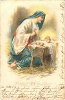 1899 Fröhliche Weihnachten! / Christmas greeting card, Virgin Mary with Baby Jesus, Theo Stroefers Kunstverlag Aquarell-Postkarte Serie XV. litho
