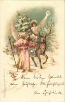 Angels with a reindeer, Christmas greeting card, Lith-Artist Anstalt München Serie XIX. No. 17272. litho (EK)