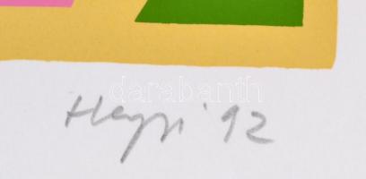 Hegyi György (1922-2001): Mézes kalács forma. Szitanyomat, papír, jelzett, üdvözlő sorokkal, 46,5×37...