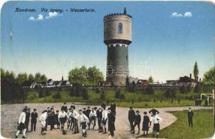 1916 Komárom, Komárnó; víztorony, focizó fiúk / Wasserturm / water tower, boys playing football (szakadás / tear)