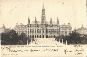 1904 Wien, Vienna, Bécs I. Rathhaus mit den Statuen historischer Persönlichkeiten Wiens / town hall with statues (small tear)