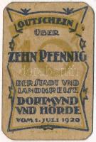 Németország / Weimar köztársaság / Dortmund és Hörde 1920. 10pf karton utalvány T:III
Germany / Wei...