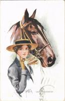 1915 Thoroughbreds / Lady with horse. R.H.B. Series No. 686/3. s: Court Barber