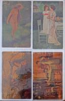 38 db főleg RÉGI művész motívum képeslap albumban / 38 mostly pre-1945 art motive postcards in an al...