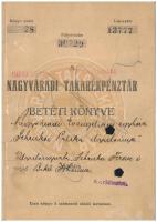 Románia / Oradea (Nagyvárad) 1923. Nagyváradi Takarékpénztár betéti könyve, bejegyzésekkel, bélyegzéssel, lyukasztással érvénytelenítve
