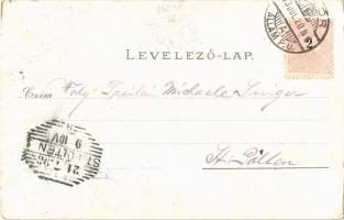 1898 Győr, Karmeliták bérháza, Püspökvár, Rába folyó, evezősök csónakban, Baross út, Széchenyi tér, ...