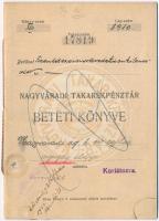 Nagyvárad 1914. Nagyváradi Takarékpénztár betéti könyve, bejegyzésekkel, bélyegzéssel