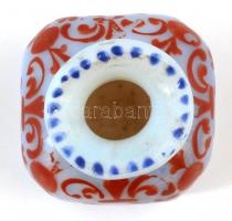 Fújt tejüveg tintatartó, kézzel festett, kopásnyomokkal, 5×4 cm