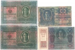 1912. 100K (2x) + 1913. 20K II. kiadás + 1914. 50K mindegyik felülbélyegzés nélkül T:III,III-