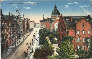 1914 Katowice, Kattowitz; August-Schneider-Strasse. Heliocolorkarte von Ottmar Zieher / street view, synagogue (EK)