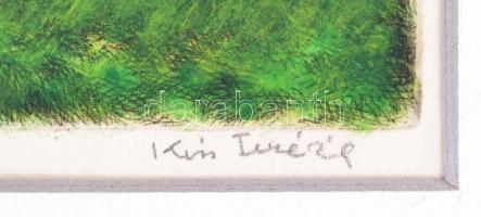 Kiss Terézia (1928- ):Tavaszi táj. Színezett rézkarc (V/XX), papír, jelzett, paszpartuban, 21×25 cm