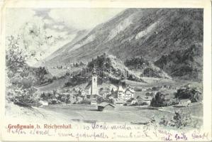Großgmain, Grossgmain; general view, church, artist signed. Druck von J. Huttegger (EK)