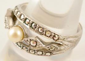 Ezüst gyűrű markazit és gyöngy díszítéssel 4,6 g, méret:56