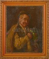 Bihari jelzéssel: Borozó férfi. Olaj, karton (besötétedett), keretben, 32×24,5 cm