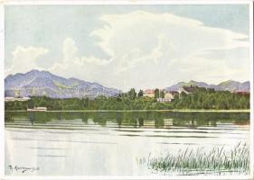 1943 Herrenchiemsee, Schlosshotel / palace hotel, lake, steamship s: Kurringer (14,7 cm x 10,4 cm) (creases)