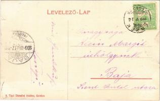 1909 Gombos, Bogojeva; egy teherrész kompra állítása. Tippl Józsefné kiadása / Aufsetzung eines Last...