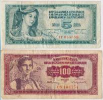 Jugoszlávia 1955. 100D + 1968. 5D T:III Yugoslavia 1955. 100 Dinara + 1968. 5 Dinara C:F