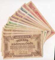 1946. 13db-os vegyes magyar adópengő bankjegy tétel, közte fordított címeres és amelyekNEK T:II,III,III-