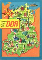 Gruss aus der DDR, Manöver Waffenbrüderschaft Oktober 1970 / Map of the DDR (East Germany), modern art postcard, propaganda (14,8 cm x 10,5 cm)