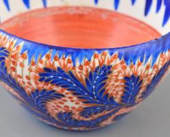 Sűrű Erzsi: Díszfestett, kobaltkék díszítésű kaspó. Jelzett. Hibátlan. d: 16 cm, m:  10 cm