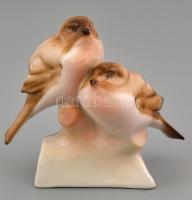 Zsolnay porcelán madárpár, kézzel festett, jelzett (Sinkó), hibátlan, 10x9 cm