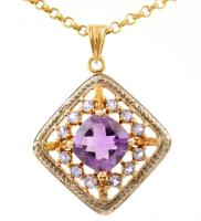 Ezüst nyakék. Tűzaranyozott láncon ametiszt kő díszítéssel. Jelzett. 10g