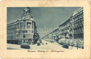 1912 Budapest VI. Andrássy út télen, villamosok (EK)