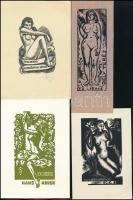 6 db erotikus ex libris, vegyes technika, papír, jelzéssel és jelzés nélkül