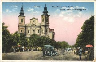 Nagyvárad, Oradea; Római katolikus székesegyház, autók / cathedral, automobiles + "1940 Nagyvárad visszatért" So. Stpl