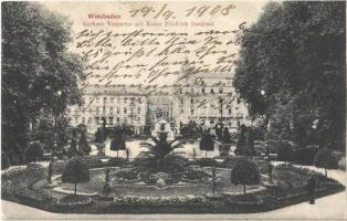 1908 Wiesbaden, Kurhaus Vorgarten mit Kaiser Friedrich Denkmal / spa house, garden, Kaiser Friedrich monument