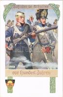 Schulter an Schulter vor Hundert Jahren / WWI German military art postcard. Deutscher Schulverein Karte Nr. 474. s: K. A. Wilke