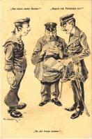 Hat schon zuviel Strafen! / Nagyon sok büntetése van! / Ha gia troppo arresto! / K.u.K. Kriegsmarine Matrose / Austro-Hungarian Navy mariner humour art postcard. G. Fano, Pola 1910-11. 2415. s: Ed. Dworak (EK)
