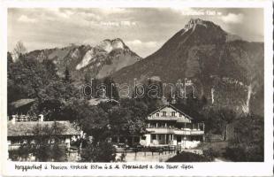 1958 Oberaudorf, Berggasthof u. Pension Hocheck, Heuberg, Kranzhorn / hotel, mountains + Oberaudorf Luftkurort Wintersportplatz So. Stpl (EK)