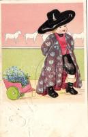 Easter, child, embossed Litho