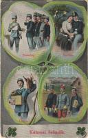 Katonai örömök: szabadság, lakoma, szerelem, hazafelé / WWI K.u.K. Hungarian military art postcard (b)