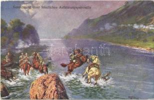 Vernichtung einer feindlichen Aufklärungspatrouille / Annihilation of an enemy reconnaissance patrol. WWI K.u.K. (Austro-Hungarian) military art postcard s: F. Höllerer