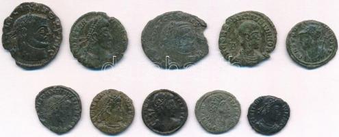10db római Follis és kisbronz a Kr. u. IV. századból T:2-,3 10pcs Roman Follis and small bronze from the 4th century AD C:VF,F
