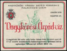 cca 1930 Nagykőrösi Árpád víz ásványvizes címke