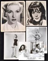 cca 1940-1980 Vegyes fotó tétel filmszínésznőkről, 10 db, Caroline Wells, Jeanne Moreau, Ornella Muti, Corinne Luchaire és mások, fotó, werkfotó, az egyik felületén törésnyomokkal, 30x24 cm és 24x18 cm közötti méretben