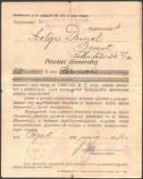 1920 Pénztári elsimervény felülbélyegzés miatt beszolgáltatott bankjegyekből visszatartott részre