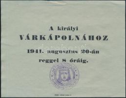 1941 Parkolási engedély a Várban a Szent István napi ünnepségre 18x11 cm