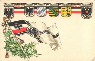 Viribus Unitis coat of arms and German flag. Floral, litho. T.S.N. Serie 1500 No. 5. (EK)