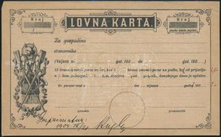 1904 Horvát nyelvű kitöltetlen vadászjegy nyomdai minta / Croatian Hunting ID