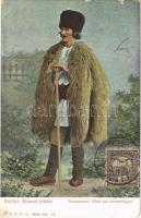 1907 Erdélyi román juhász, folklór, népviselet / Rumänischer Hirte aus Siebenbürgen / Transylvanian folklore, Romanian shepherd, folk costumes. D.T.C.L. Serie 301. 12. TCV card