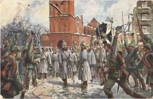 Der Kaiser inmitten seiner Truppen auf dem Marktplatz in Lyck / Wilhelm II with his soldiers in Elk (Poland). WWI German military art postcard. A.R. & C.i.B. No. 790. artist signed