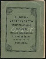 1924 A Diana vadtenyésztő vadásztársaság tagsági igazolványa, alapszabályai és ügyrendje. Fényképes,...