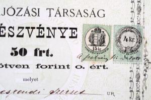 1872 Zala-Somogyi Balaton gőzhajózási társaság részvénye 50Ft. A Kegyesrendi Szerzet részére kiállít...