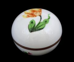 Herendi porcelán virágmintás bonbonier, kézzel festett, jelzett, hibátlan, d: 7 cm