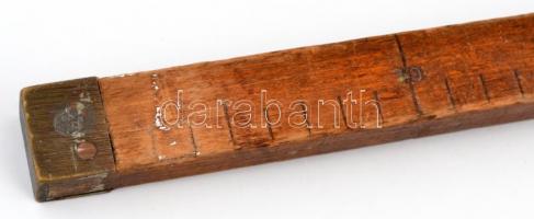 Régi fa mérőrúd, a végein sárgaréz borítással, h: 100 cm